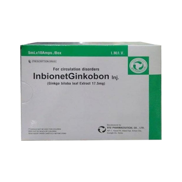 Thuốc tiêm InbionetGinkobon 17,5mg/5ml - Suy chức năng não, rối loạn dinh  dưỡng não - Siêu thị thuốc online